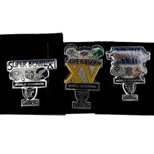 Super Bowl Pin Set of 3 - XI Raiders 1977 - XV Raiders 1981 - XVIII Raiders 1984